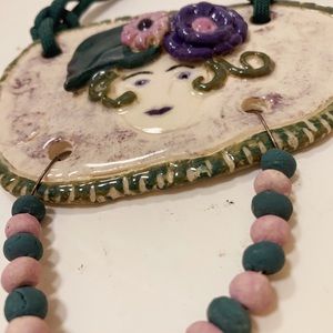 Studio Art Pottery Art Glazed Hand Made Beaded Necklace Signed by artist